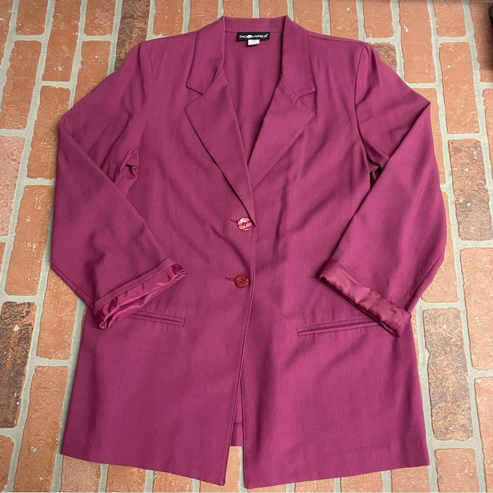 Vintage Sag Harbor Magenta Blazer Jacket Size 10 2- button Shoulder Pads